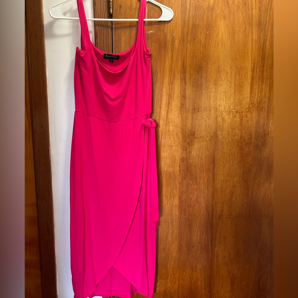 See You Monday Bright Pink Midi Dress